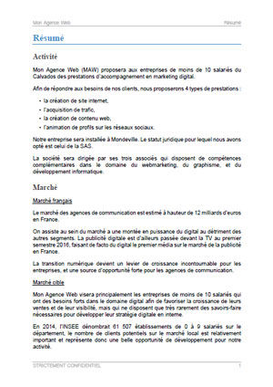 executive summary du modèle de business plan d'agence de communication