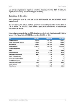 compte de résultat du modèle de business plan d'institut de beauté