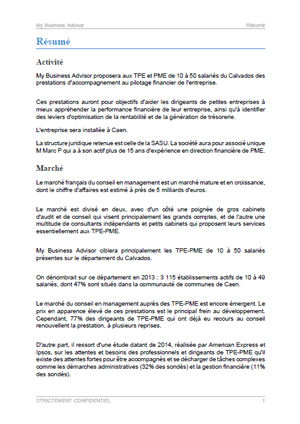 executive summary du modèle de business plan de consultant indépendant