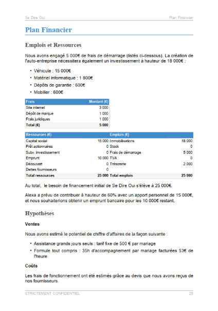 modèle de business plan de wedding planner