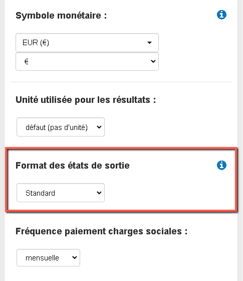 changer le format des états de sortie dans le logiciel