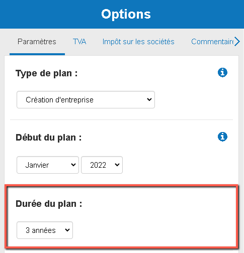 changer la durée de mon plan d'affaires de trois à cinq ans