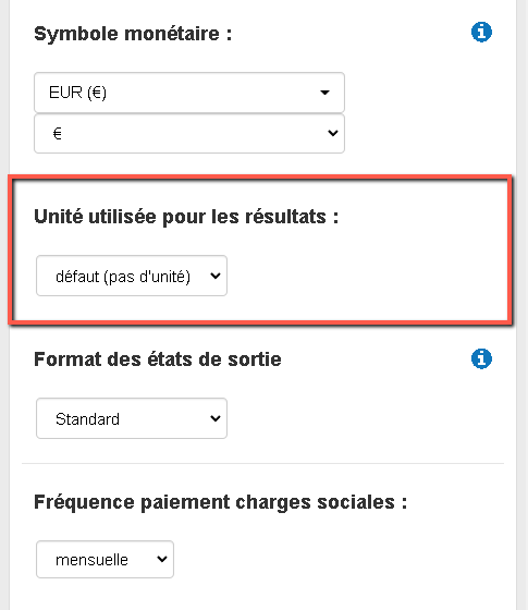 changer l'unité utilisée pour les résultats