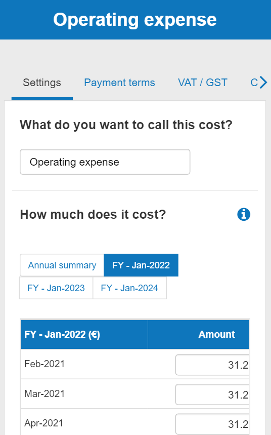 name and cost amount for an other operating expense