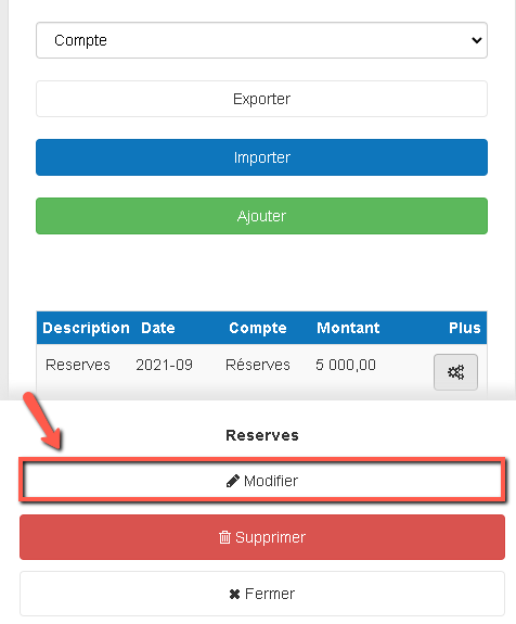 modifier mes données financières historiques sur le mobile
