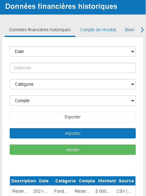 données financières historiques dans le logiciel de The Business Plan Shop