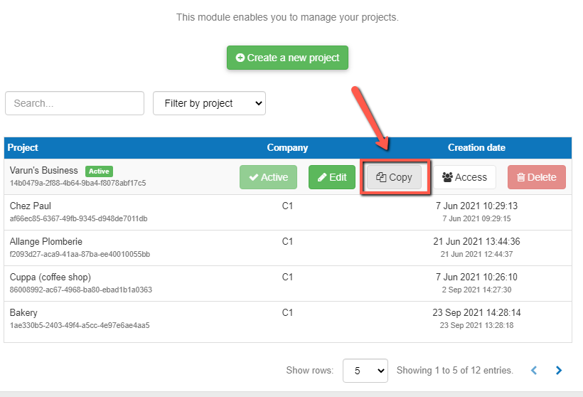 duplicating a project on desktop using the copy button