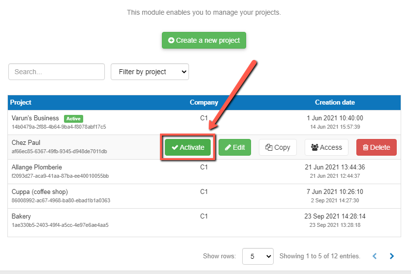 changing the project that I want to work on using the activate button on desktop