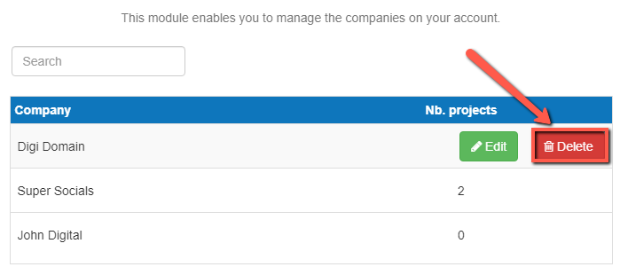 deleting a company from my portfolio on The Business Plan Shop on desktop