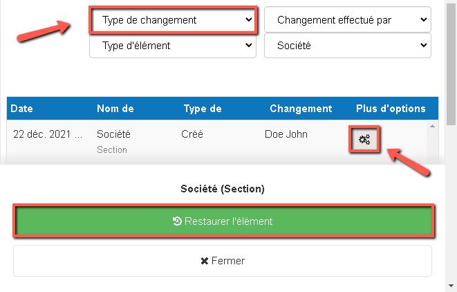 utilisation du logiciel de la boutique de plans d'affaires pour restaurer les sous-sections supprimées sur le mobile