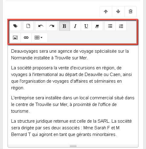ajouter un bloc de texte à ma sous-section dans The Business Plan Shop