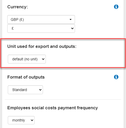  changing the unit used for exports and outputs