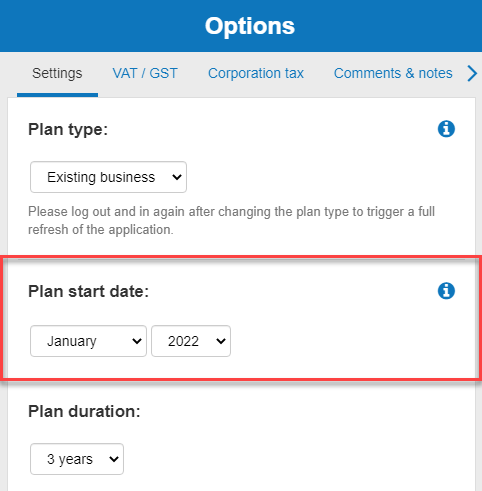  changing the business plan start date