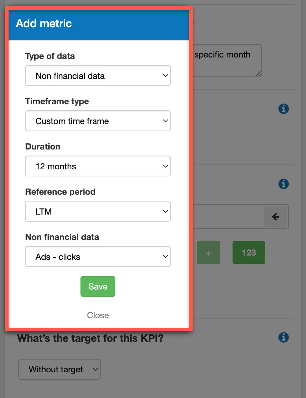 adding a metric to my custom KPI in The Business Plan Shop