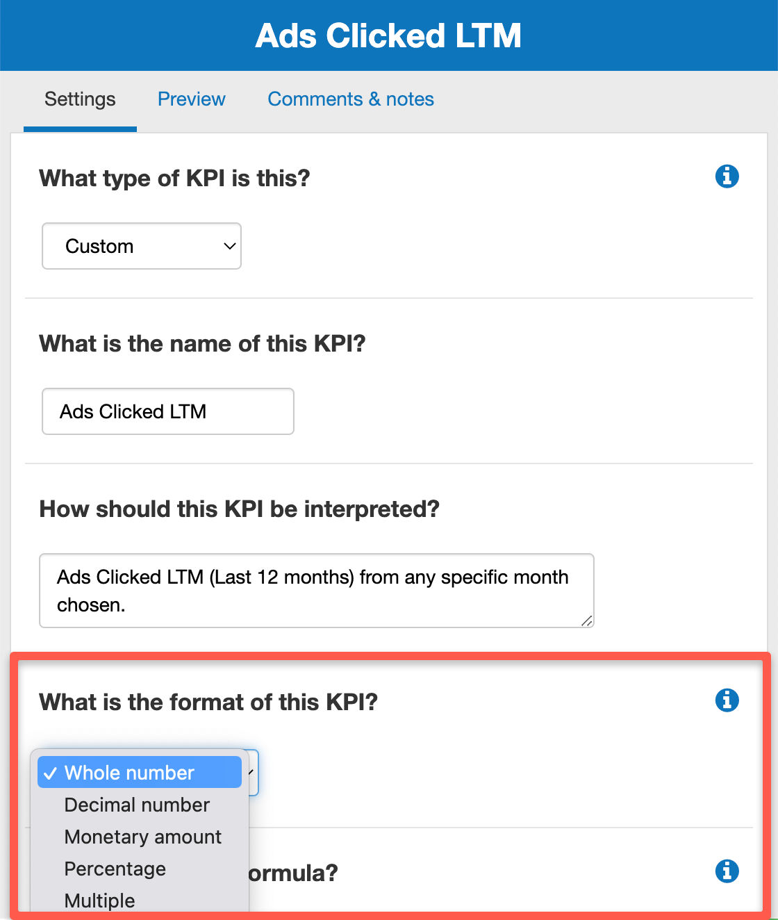  deciding what numerical format I want my KPI to take in The Business Plan Shop