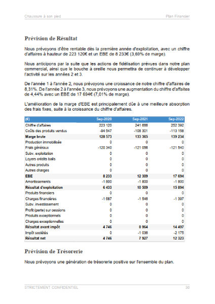 compte de résultat du modèle de business plan de boutique de chaussures
