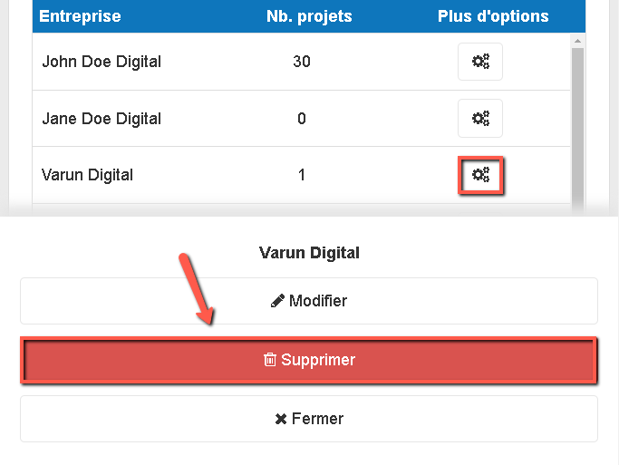 suppression d'une entreprise de mon portefeuille sur The Business Plan Shop sur mobile