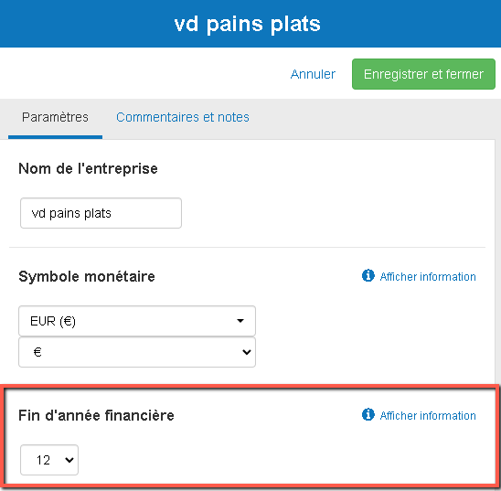 modifier la date de fin d'exercice financier de mon entreprise dans The Business Plan Shop