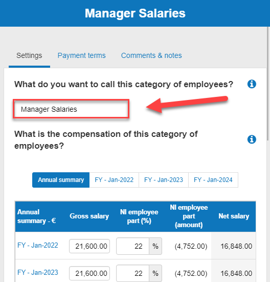 entering manager salaries as the expense name
