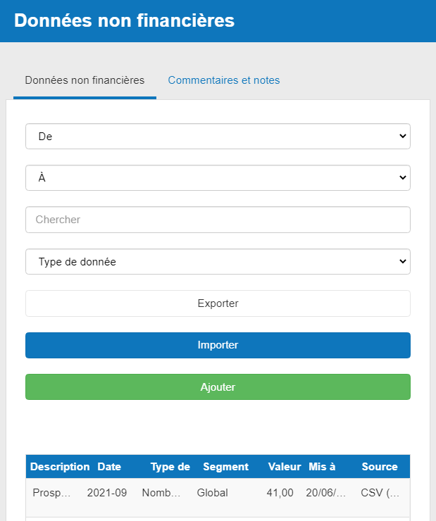 données non financières dans le logiciel de The Business Plan Shop