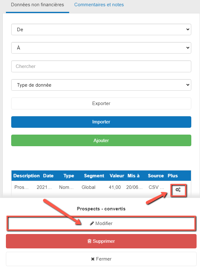 Modification des données non financières dans le logiciel de The Business Plan Shop sur mobile
