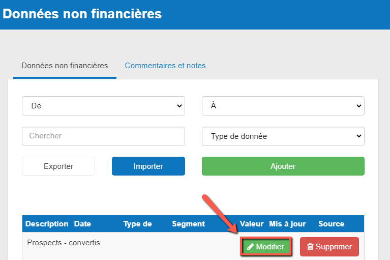 Modification des données non financières dans le logiciel de The Business Plan Shop