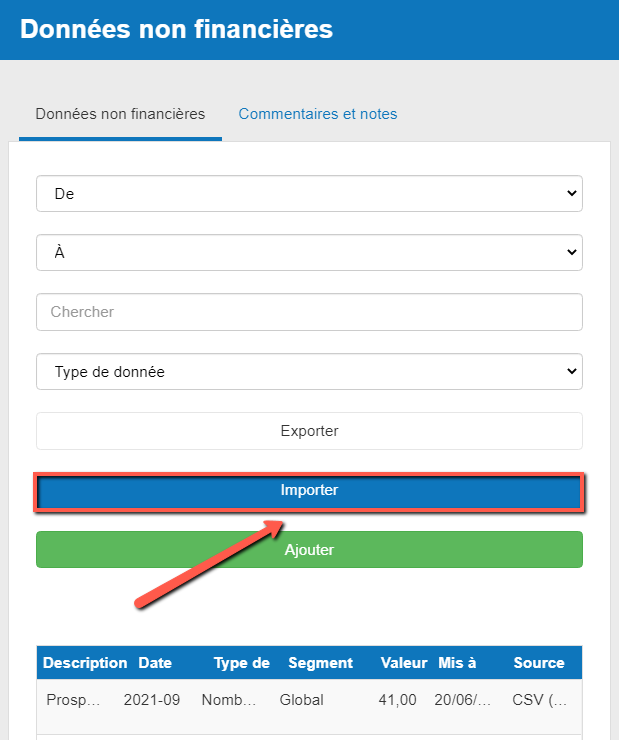 import de données non-financières dans le logiciel de The Business Plan Shop