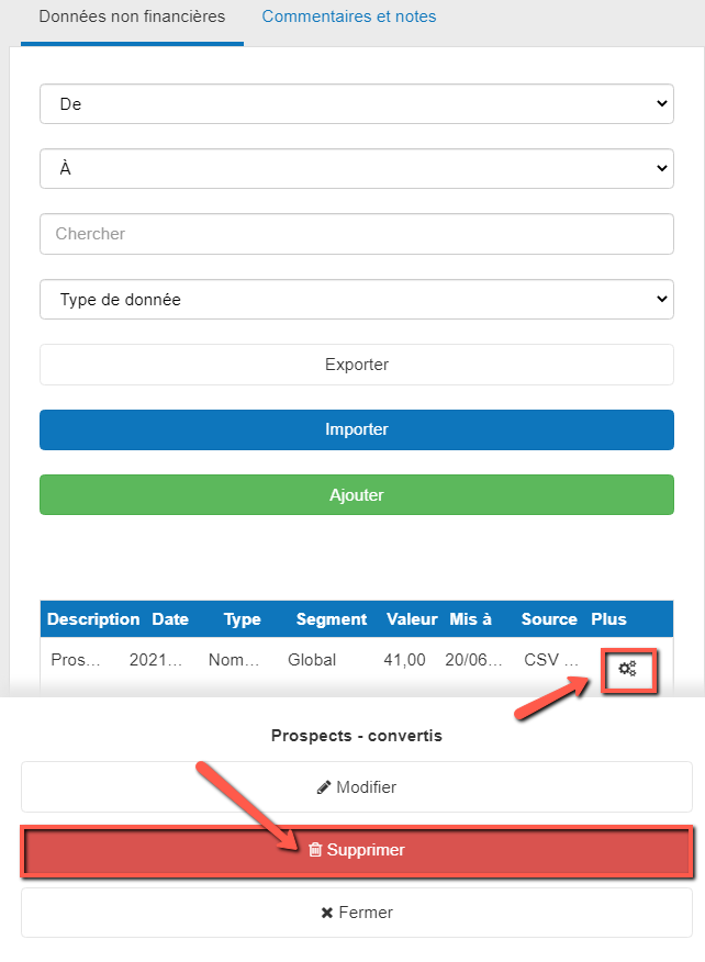 supprimer des données non financières dans le logiciel de The Business Plan Shop sur mobile