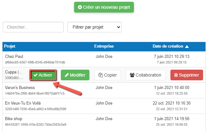 changer le projet actif sur ordinateur