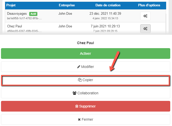 dcopier un projet sur mobile