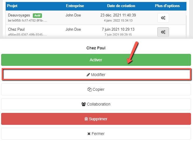 éditer un projet sur mobile