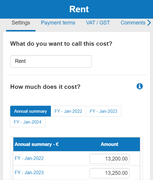 the annual fixed cost amount for rent