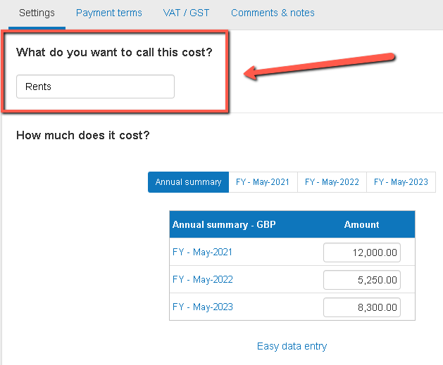 How do I edit variable costs in The Business Plan Shop?