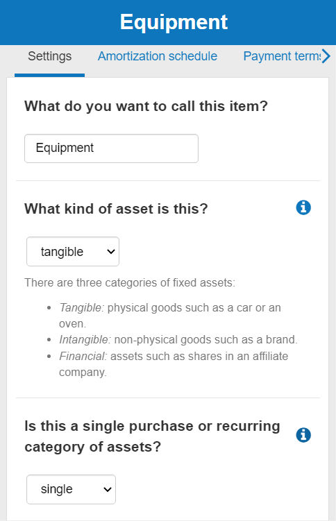editing the name of the fixed asset equipment