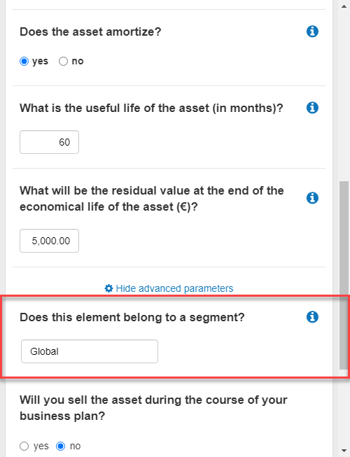 how to enter a segment in the business plan shop's financial forecasting software