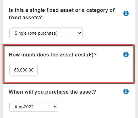  entering the one-off purchase price for the fixed asset