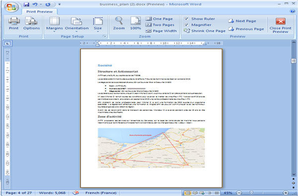 business plan Word exemple