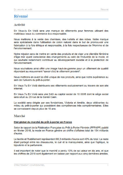 dossier de présentation du modèle de business plan de marque de vêtements