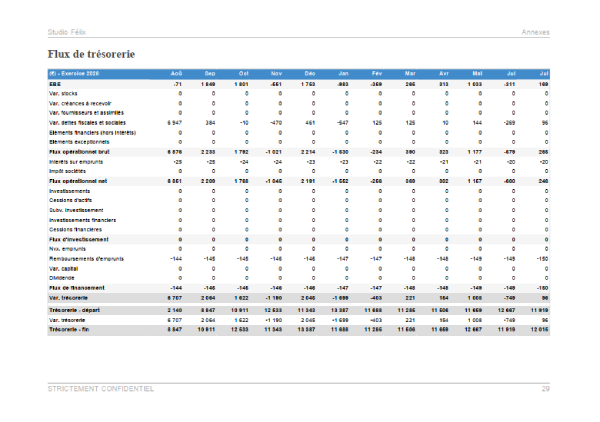Prévisionnel de trésorerie mensuel du modèle de business plan de photographe professionnel