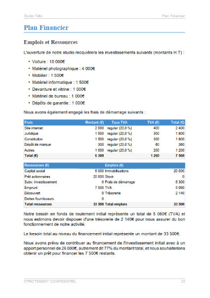 modèle de business plan de photographe