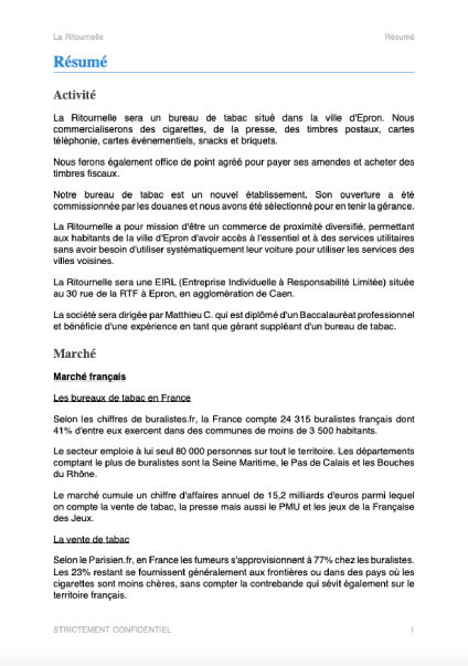 dossier de présentation du modèle de business plan de bureau de tabac pdf