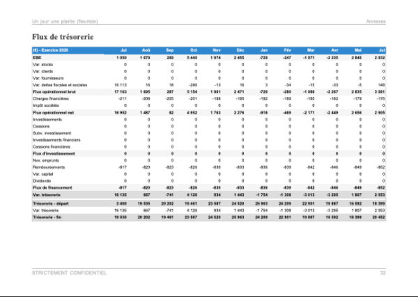 Prévisionnel de trésorerie mensuel du modèle de business plan de fleuriste