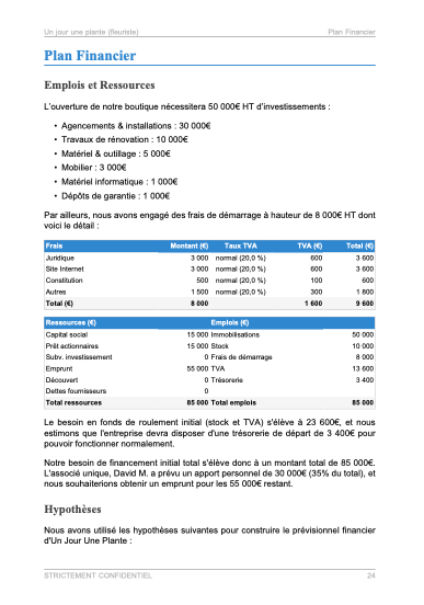 modèle de business plan de fleuriste