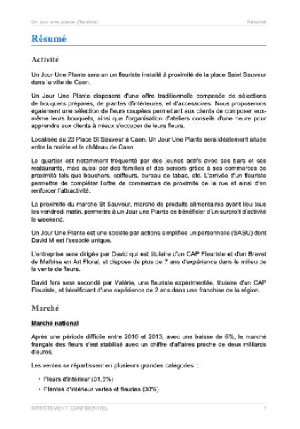 executive summary du modèle de business plan de boutique de fleurs